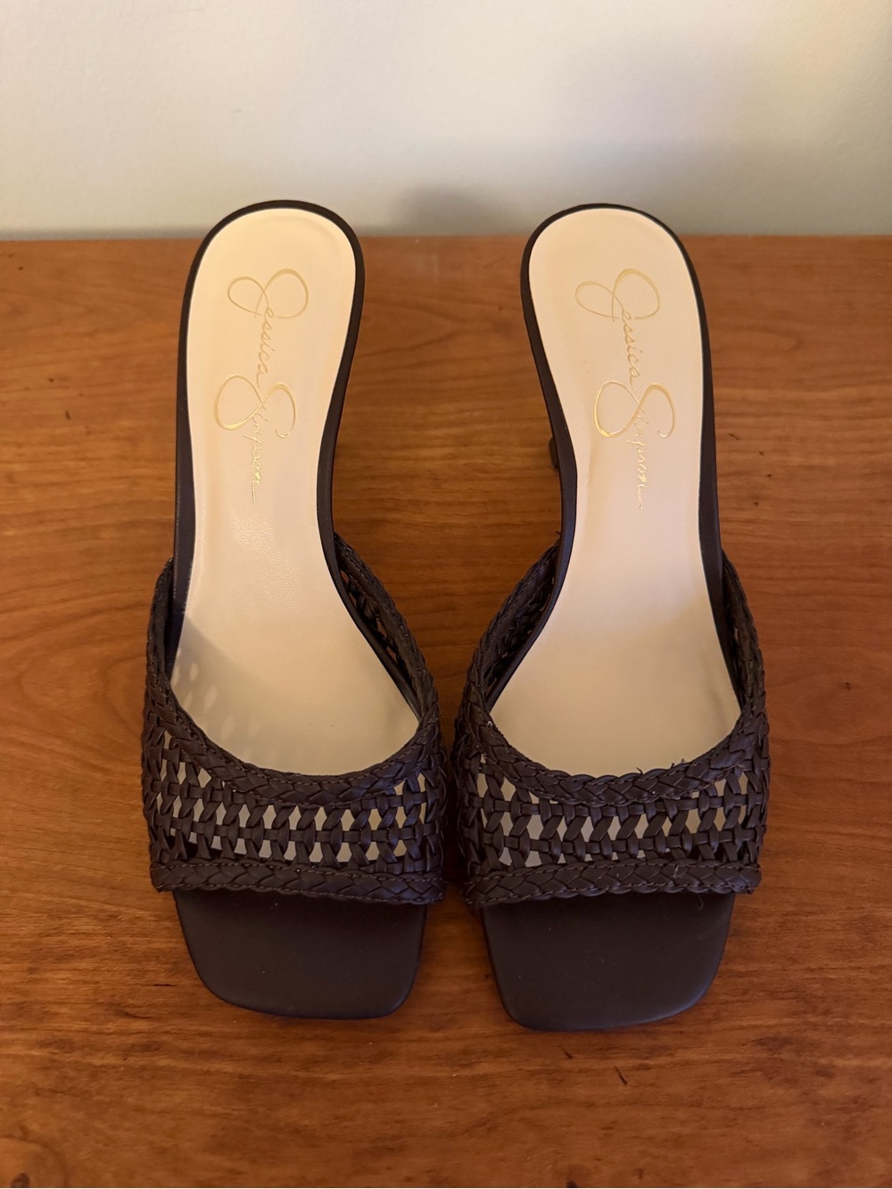 Jessica Simpson Dark Brown Woven Square-Toe Slide Heels
